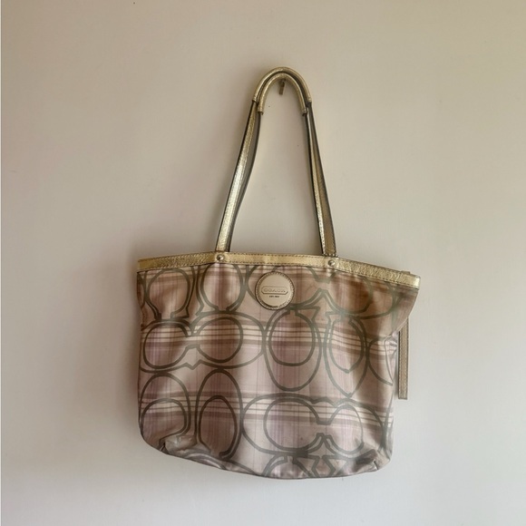 Coach Metallic and Tan Signature Tote - Picture 1 of 10
